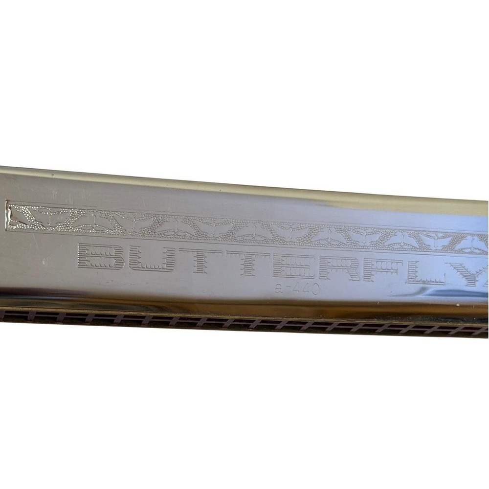 Butterfly Harmonica Musical Instrument 7 3/8" C Silver Engraved a-440 KHS